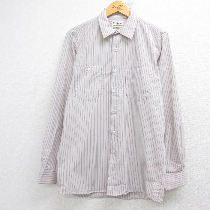 90s 長袖ワークシャツ ストライプ グレー L | 古着
