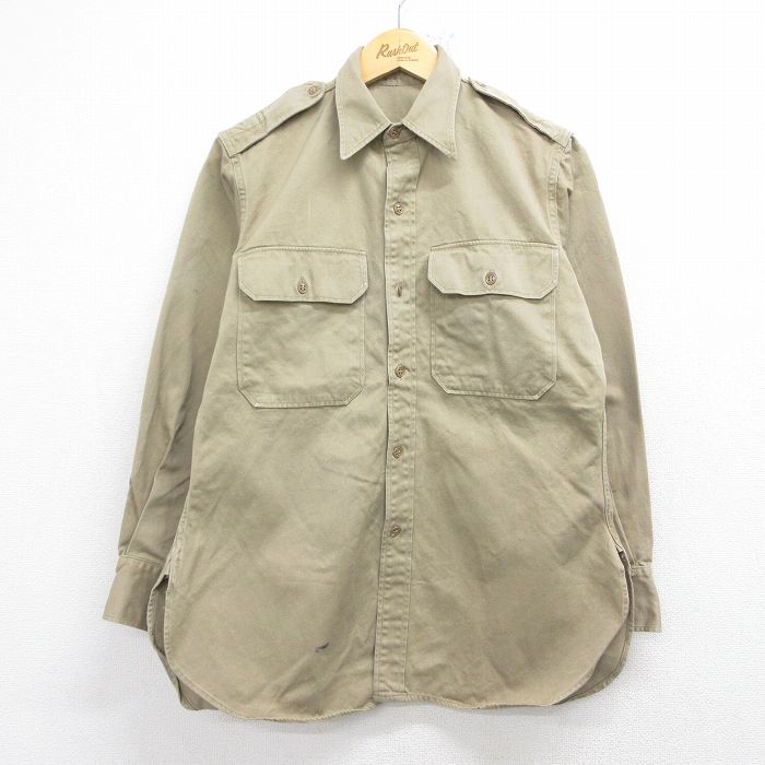 50s マチ付きミリタリーシャツ ベージュ M | 古着