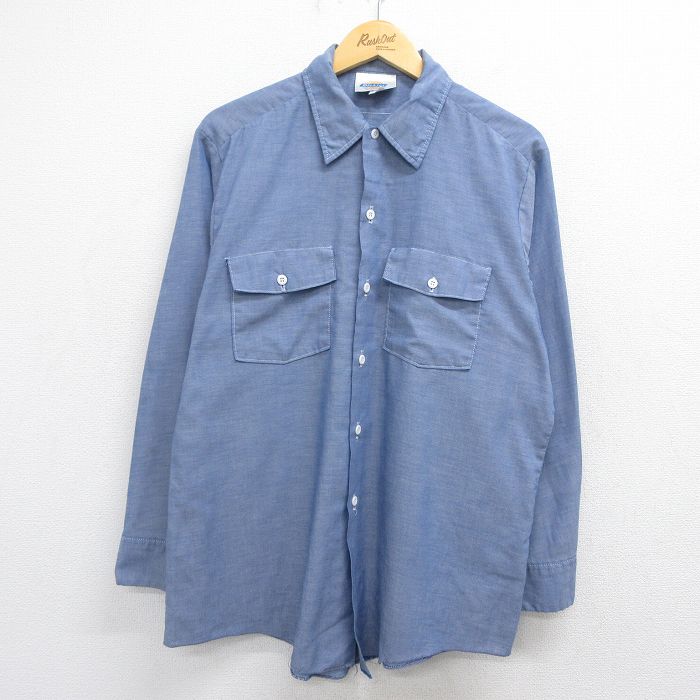 ディッキーズ 90s 長袖シャンブレーシャツ ネイビー L | 古着