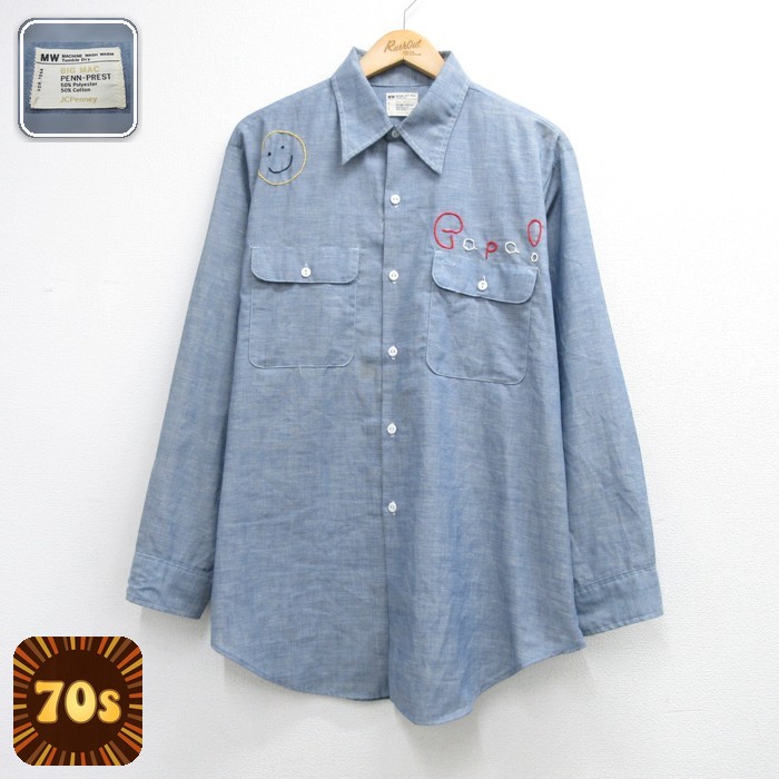 ビッグマック 70s 長袖シャツ シャンブレー ライトブルー メンズXL相当 | 古着