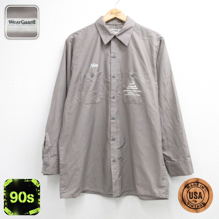 WearGuard 90s 長袖シャツ 刺繍ロゴ グレー メンズL相当 | 古着