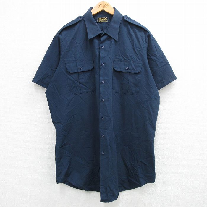 XL★古着 半袖 ワーク シャツ メンズ 90年代 90s 大きいサイズ ロング丈 カナダ製 紺 ネイビー 24mar13 中古 トップス
