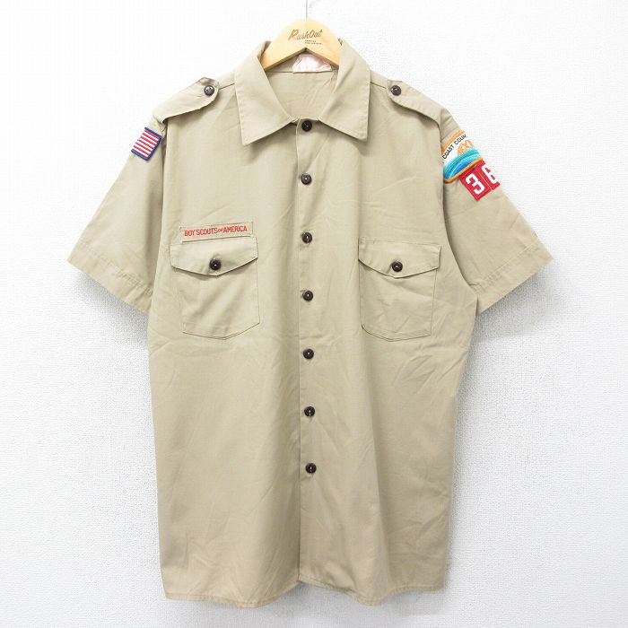 【50%OFF】XL★古着 半袖 ボーイスカウト シャツ メンズ 80年代 80s USA製 ベージュ カーキ 24mar18 中古 トップス