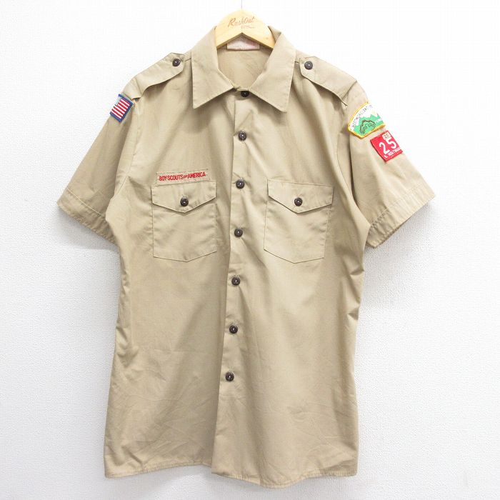 【50%OFF】XL★古着 半袖 ボーイスカウト シャツ メンズ 80年代 80s USA製 ベージュ カーキ 24may28 中古 トップス