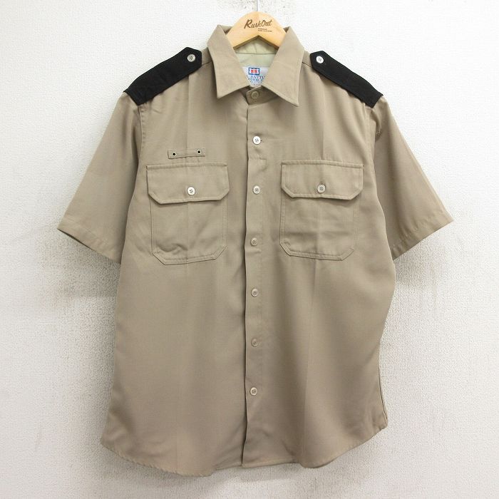 【50%OFF】L★古着 半袖 ワーク シャツ メンズ 90年代 90s USA製 ベージュ カーキ 24may29 中古 トップス