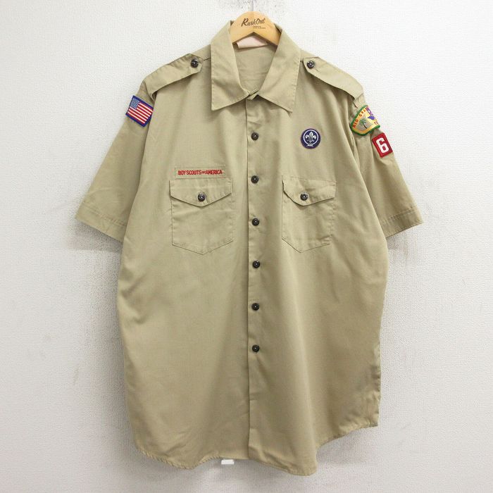 90s 半袖シャツ ワッペン ベージュ XL | 古着