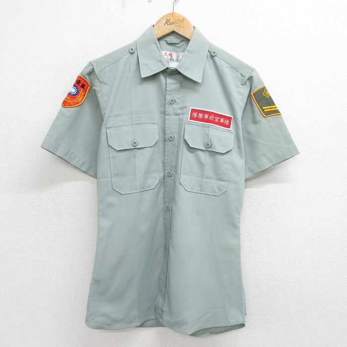 00s 半袖ワークシャツ 陸軍ワッペン グリーン S | 古着