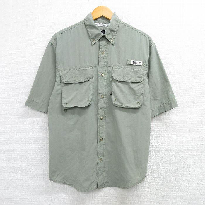 M★古着 半袖 フィッシング シャツ メンズ 緑 グリーン 内側メッシュ 25apr05 中古 トップス