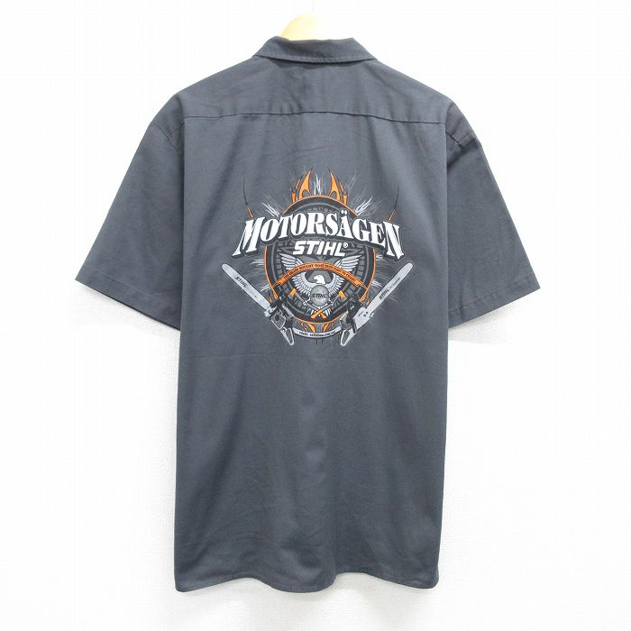 XL★古着 ディッキーズ Dickies 半袖 ワーク シャツ メンズ MOTORSAGEN 濃グレー 25apr05 中古 トップス