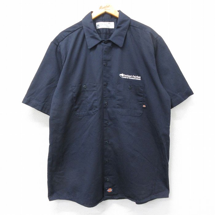 XL★古着 ディッキーズ Dickies 半袖 ワーク シャツ メンズ Eastland 大きいサイズ 紺 ネイビー 25apr05 中古 トップス