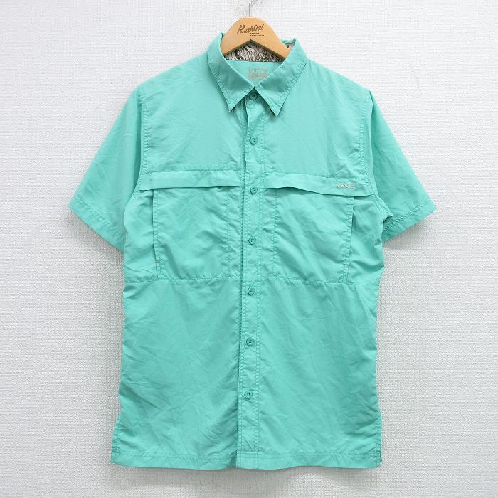 【50%OFF】M★古着 半袖 フィッシング シャツ メンズ 青緑系 内側メッシュ 25apr07 中古 トップス