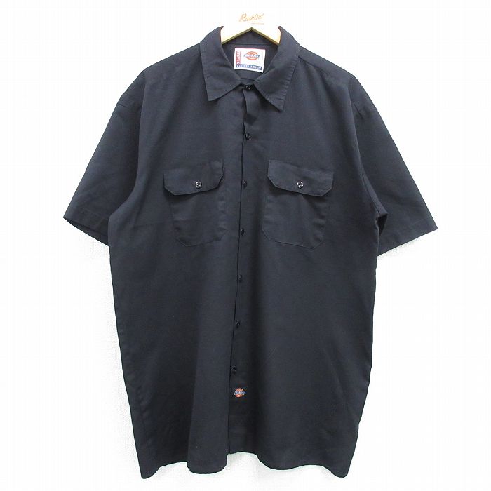 XL★古着 ディッキーズ Dickies 半袖 ワーク シャツ メンズ 大きいサイズ ロング丈 黒 ブラック 25apr07 中古 トップス