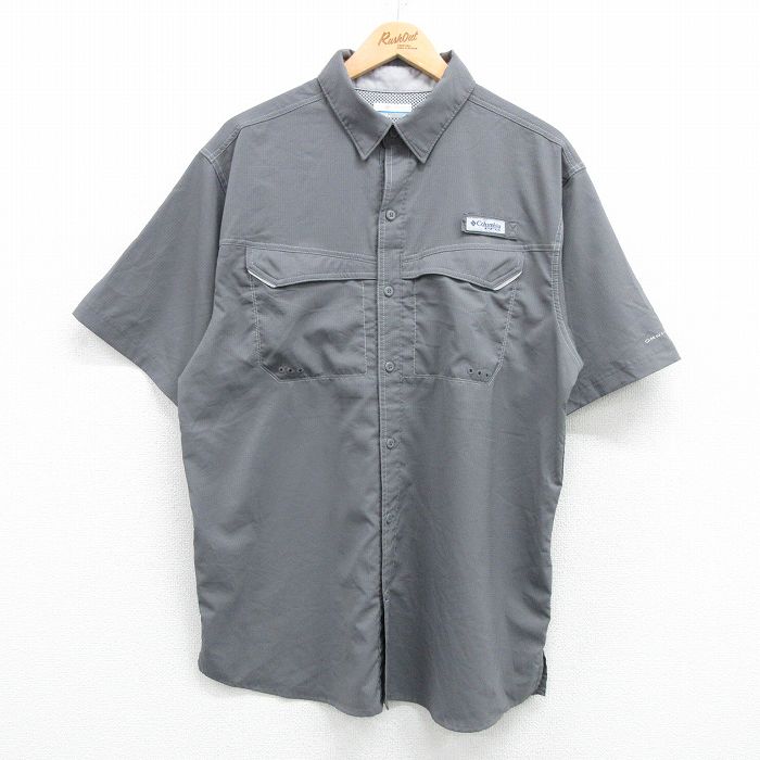 L★古着 コロンビア COLUMBIA 半袖 フィッシング シャツ メンズ PFG グレー 内側メッシュ 25apr07 中古 トップス