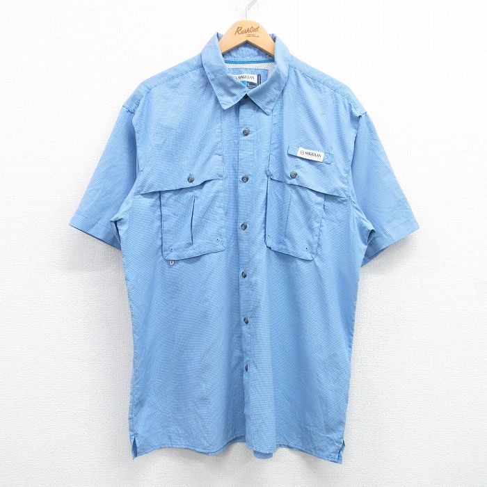 半袖フィッシングシャツ ネイビーチェック XL | 古着