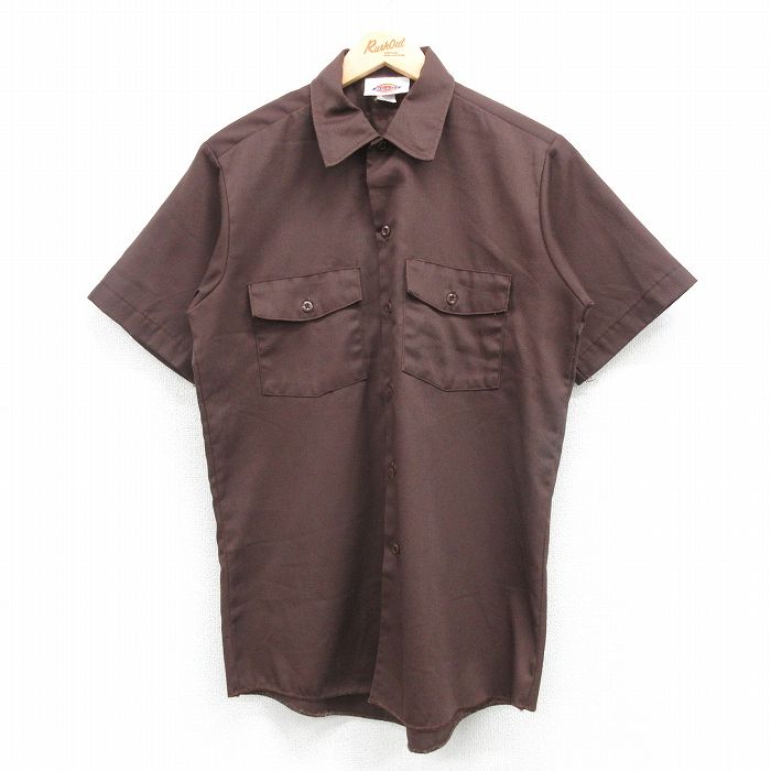 M★古着 ディッキーズ Dickies 半袖 ワーク シャツ メンズ 90年代 90s USA製 濃茶 ブラウン 25apr07 中古 トップス