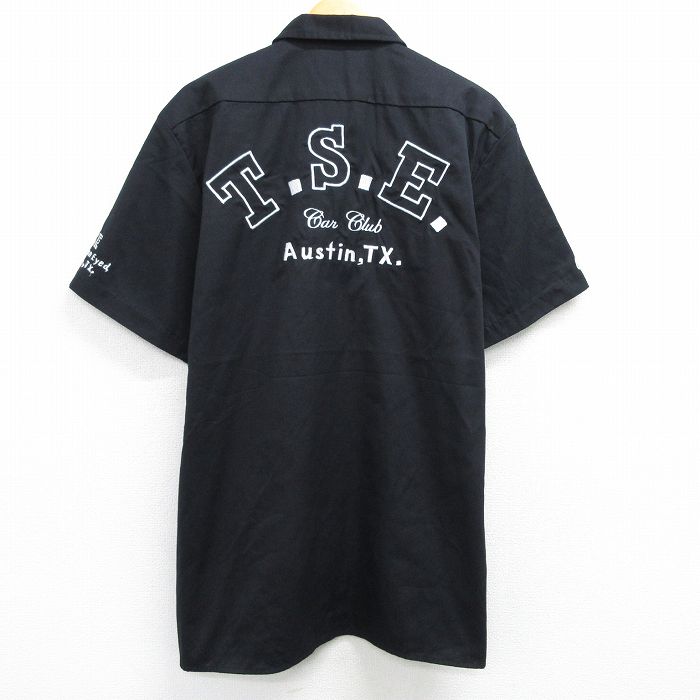 XL★古着 ディッキーズ Dickies 半袖 ワーク シャツ メンズ 00年代 00s T.S.E 刺繍 ロング丈 黒 ブラック 25apr08 中古 トップス
