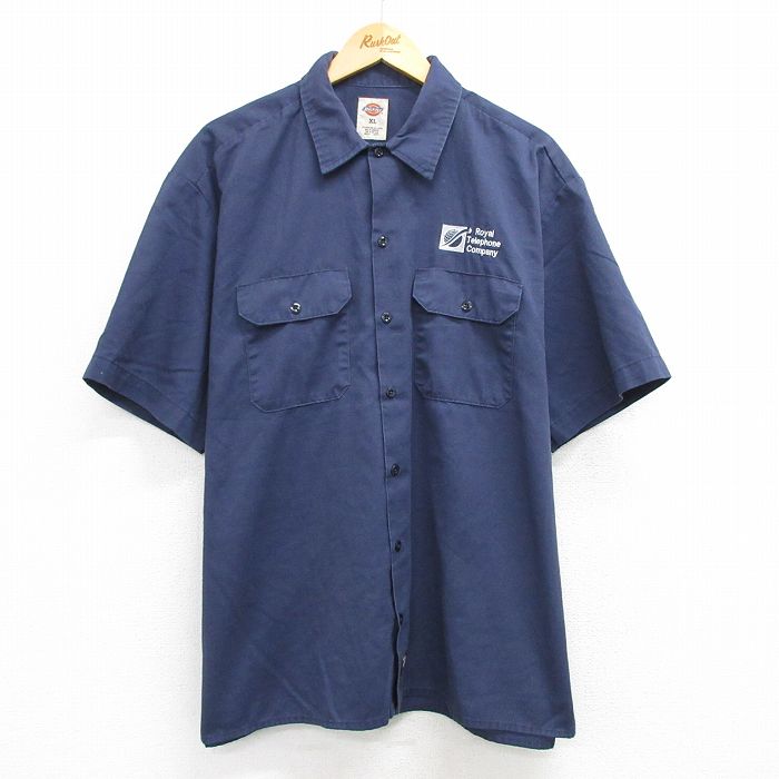 XL★古着 ディッキーズ Dickies 半袖 ワーク シャツ メンズ Royal Telephone Company 大きいサイズ 紺 ネイビー 25apr08 中古 トップス