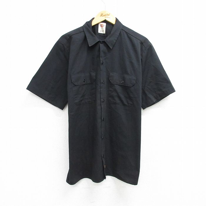 XL★古着 ディッキーズ Dickies 半袖 ワーク シャツ メンズ 黒 ブラック 25apr08 中古 トップス