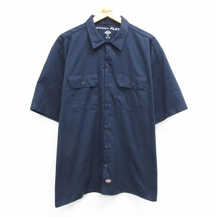XL★古着 ディッキーズ Dickies 半袖 ワーク シャツ メンズ 大きいサイズ 紺 ネイビー 25apr08 中古 トップス