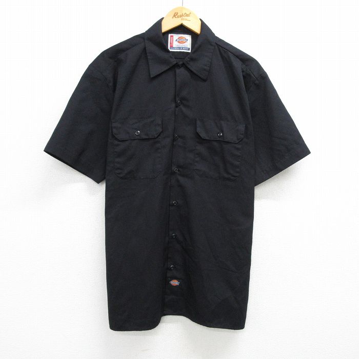 XL★古着 ディッキーズ Dickies 半袖 ワーク シャツ メンズ 黒 ブラック 25apr08 中古 トップス