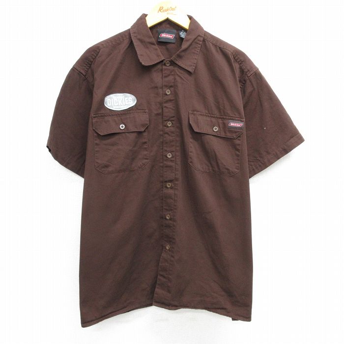 XL★古着 ディッキーズ Dickies 半袖 ワーク シャツ メンズ 大きいサイズ 茶 ブラウン 25apr08 中古 トップス
