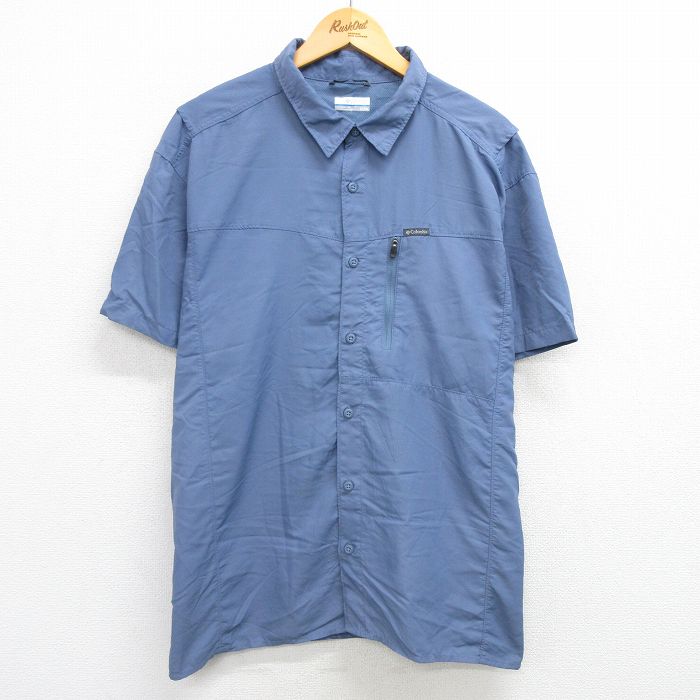 XL★古着 コロンビア COLUMBIA 半袖 シャツ メンズ 大きいサイズ 薄紺 ネイビー 内側メッシュ 25apr08 中古 トップス