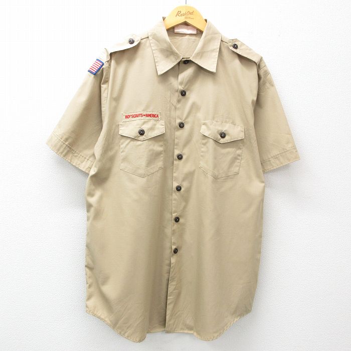 【50%OFF】XL★古着 半袖 ボーイスカウト シャツ メンズ 90年代 90s ロング丈 USA製 ベージュ カーキ 25apr08 中古 トップス
