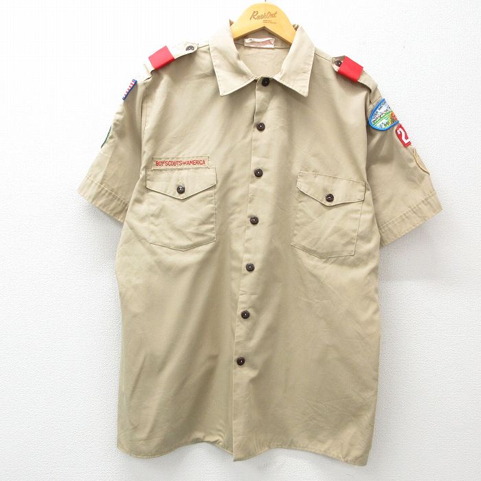 【50%OFF】XL★古着 半袖 ボーイスカウト シャツ メンズ 90年代 90s USA製 ベージュ カーキ 25apr08 中古 トップス