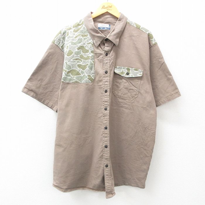 【50%OFF】XL★古着 半袖 ハンティング シャツ メンズ 肩当て 大きいサイズ ロング丈 濃ベージュ カーキ 25apr08 中古 トップス