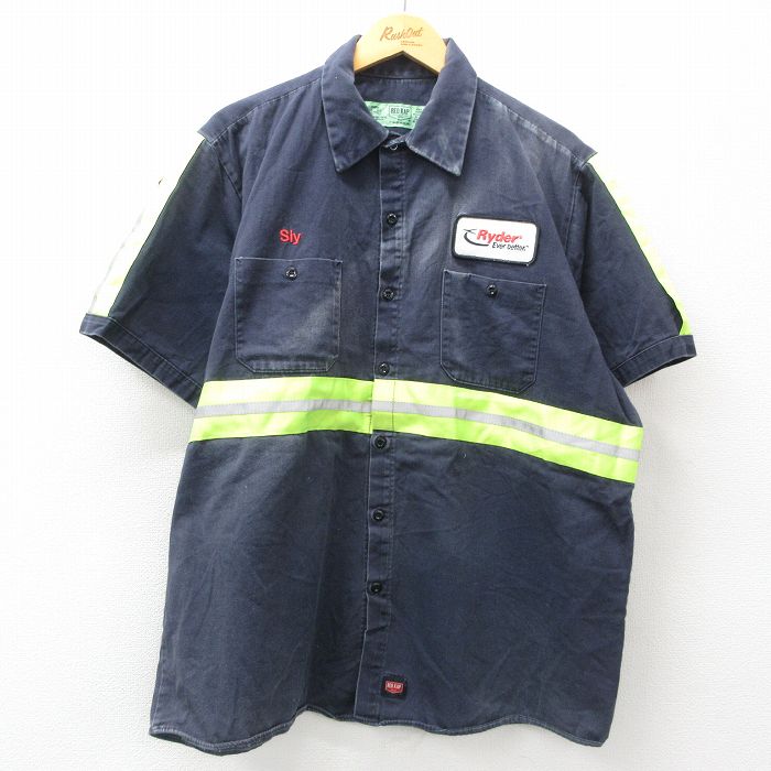 XL★古着 レッドキャップ 半袖 ワーク シャツ メンズ Ryder リフレクター 大きいサイズ 濃紺 ネイビー 【spe】 25apr08 中古 トップス