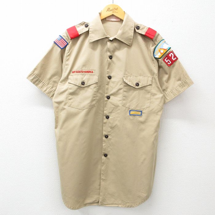 L★古着 半袖 ボーイスカウト シャツ メンズ 90年代 90s USA製 ベージュ カーキ 25apr08 中古 トップス