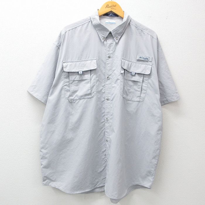 XL★古着 コロンビア COLUMBIA 半袖 フィッシング シャツ メンズ PFG 大きいサイズ ロング丈 ボタンダウン グレー 内側メッシュ 25apr08 中古 トップス