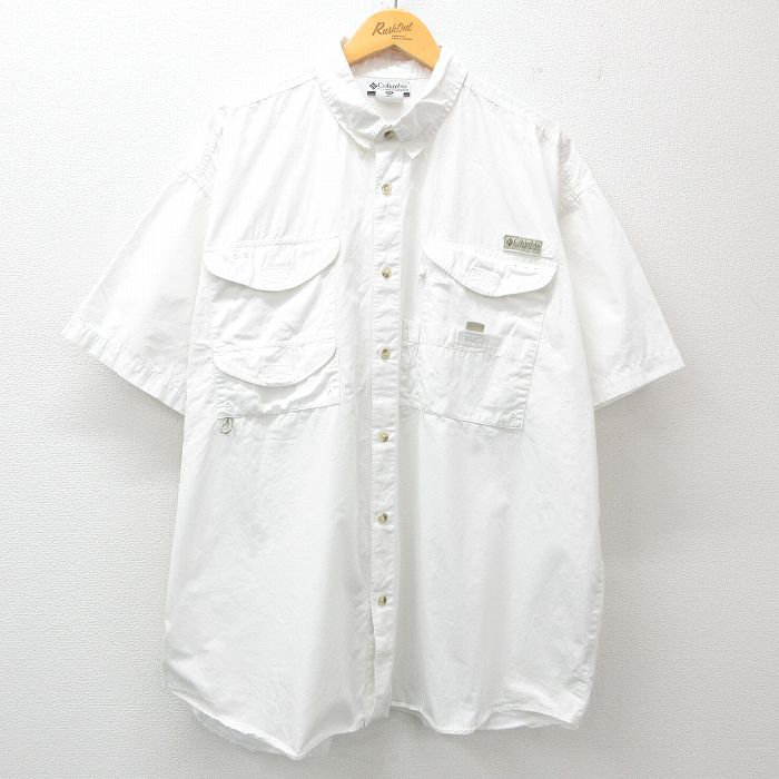 XL★古着 コロンビア COLUMBIA 半袖 フィッシング シャツ メンズ 00年代 00s 大きいサイズ ロング丈 コットン 白 ホワイト 内側メッシュ 25apr08 中古 トップス