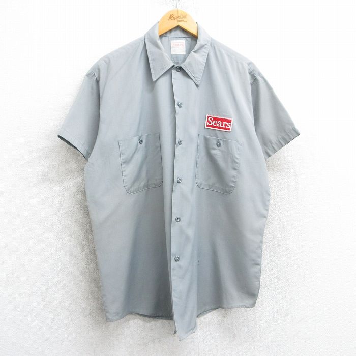 XL★古着 シアーズ 半袖 ワーク シャツ メンズ 80年代 80s ワンポイントロゴ USA製 グレー 【spe】 25apr10 中古 トップス