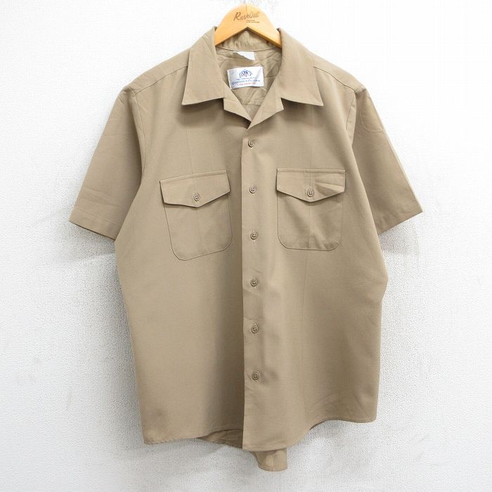 XL★古着 半袖 ミリタリー シャツ メンズ 90年代 90s 開襟 オープンカラー ベージュ カーキ 25apr10 中古 トップス