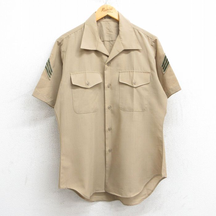 L★古着 半袖 ミリタリー シャツ メンズ 80年代 80s 開襟 オープンカラー ベージュ カーキ 25apr10 中古 トップス