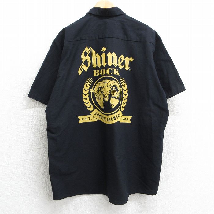 XL★古着 レッドキャップ 半袖 ワーク シャツ メンズ 00年代 00s Shiner BOCK 酒 大きいサイズ ロング丈 黒 ブラック 25apr10 中古 トップス