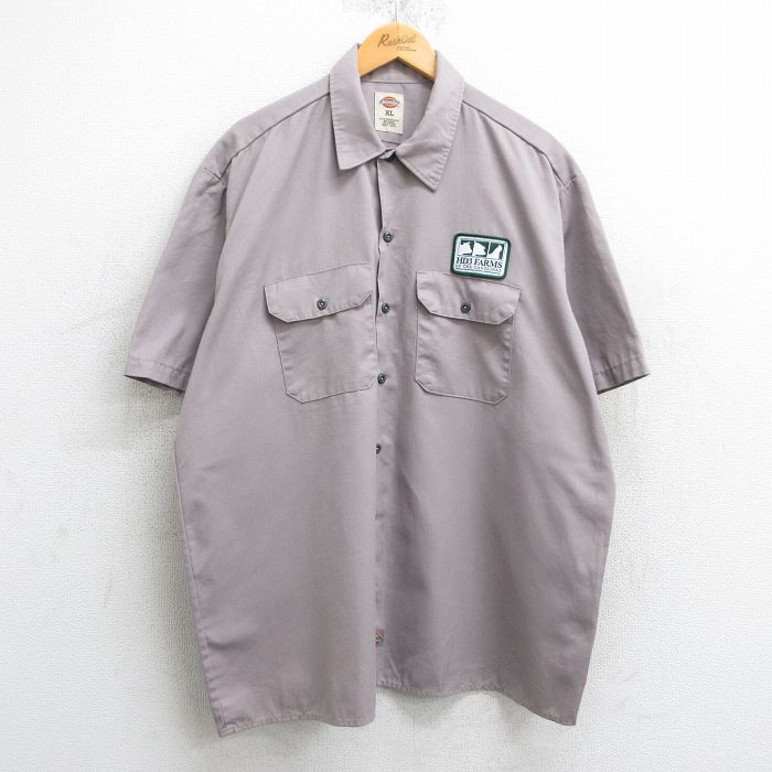 XL★古着 ディッキーズ Dickies 半袖 ワーク シャツ メンズ HD3 FARMS 大きいサイズ グレー系 25apr10 中古 トップス