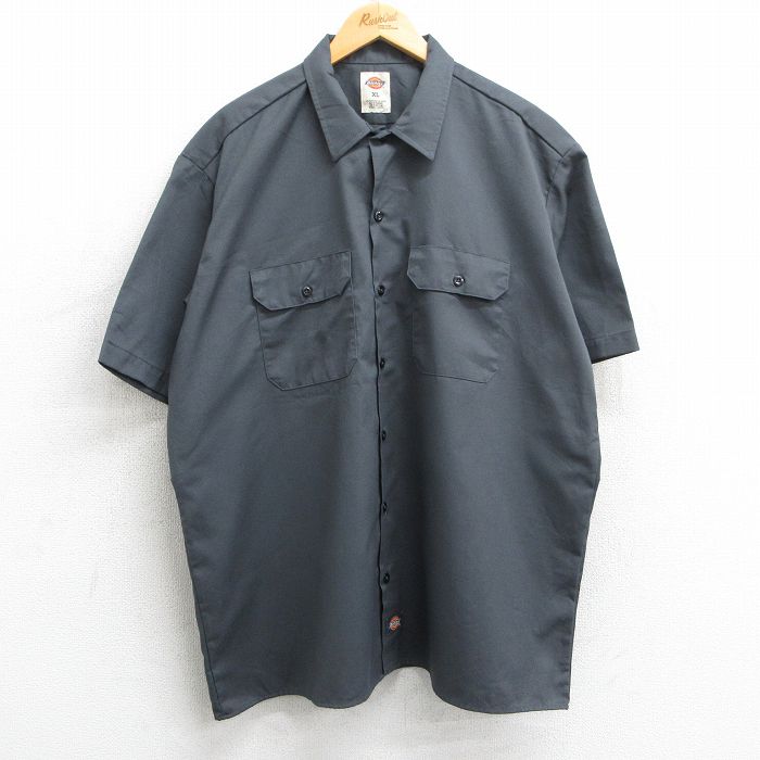 XL★古着 ディッキーズ Dickies 半袖 ワーク シャツ メンズ 大きいサイズ 濃グレー 25apr10 中古 トップス