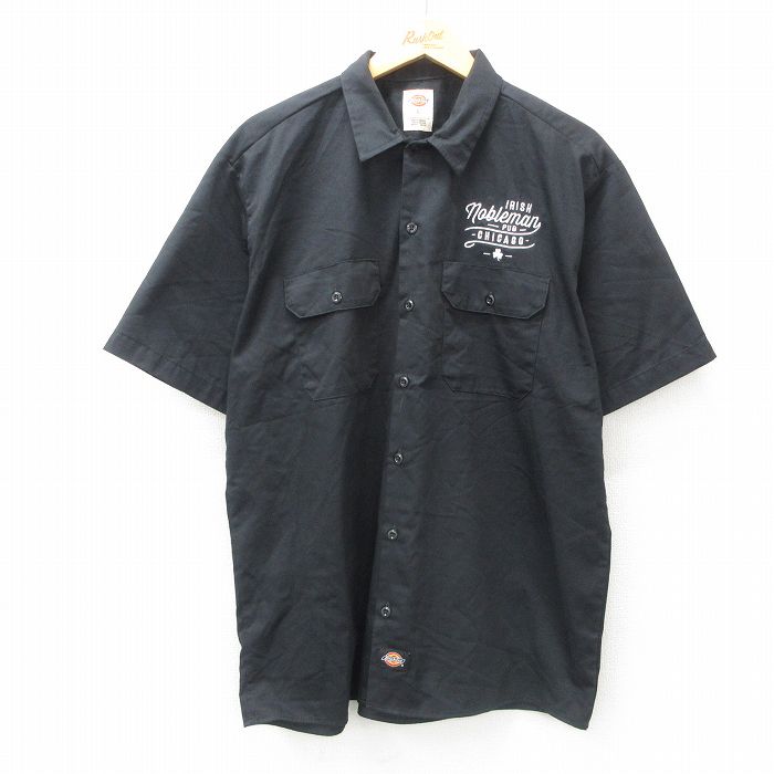 XL★古着 ディッキーズ Dickies 半袖 ワーク シャツ メンズ アイリッシュ シカゴ 黒 ブラック 25apr10 中古 トップス
