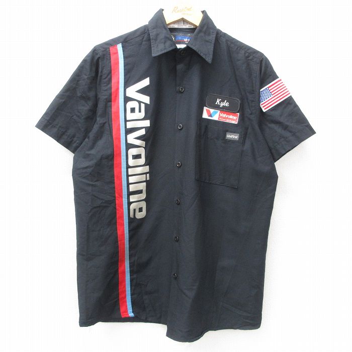 L★古着 半袖 ワーク シャツ メンズ Valvoline 黒他 ブラック 【spe】 25apr10 中古 トップス