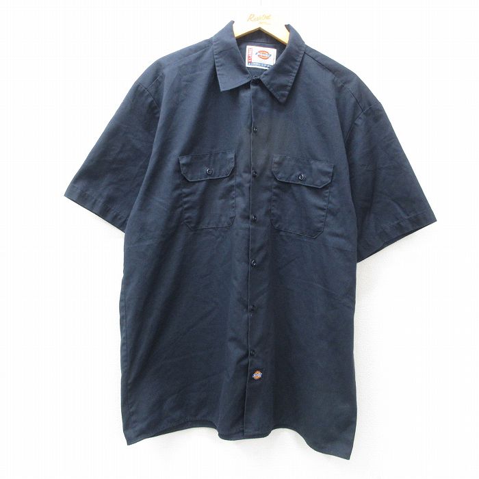 XL★古着 ディッキーズ Dickies 半袖 ワーク シャツ メンズ 00年代 00s 大きいサイズ ロング丈 紺 ネイビー 25apr10 中古 トップス