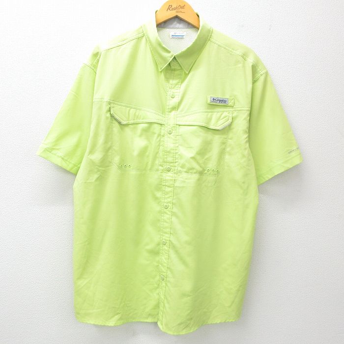 【50%OFF】XL★古着 コロンビア COLUMBIA 半袖 フィッシング シャツ メンズ PFG ロング丈 黄緑 内側メッシュ 25apr10 中古 トップス