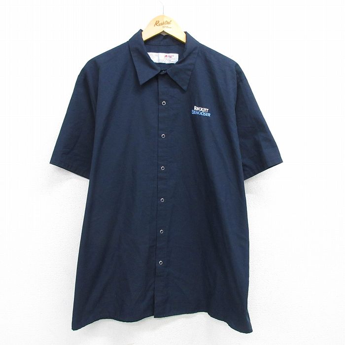XL★古着 レッドキャップ 半袖 ワーク シャツ メンズ 90年代 90s RECKITT 大きいサイズ ロング丈 紺 ネイビー 25apr12 中古 トップス