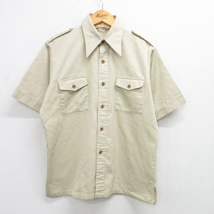 L★古着 半袖 ワーク シャツ メンズ 80年代 80s ベージュ カーキ 25apr12 中古 トップス