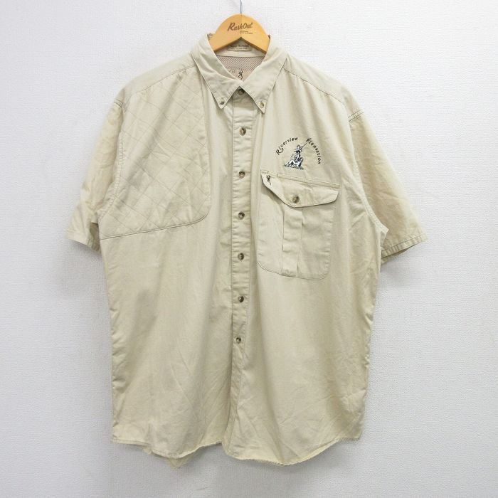 BROWNING L 半袖ハンティングシャツ 犬 ベージュ | 古着