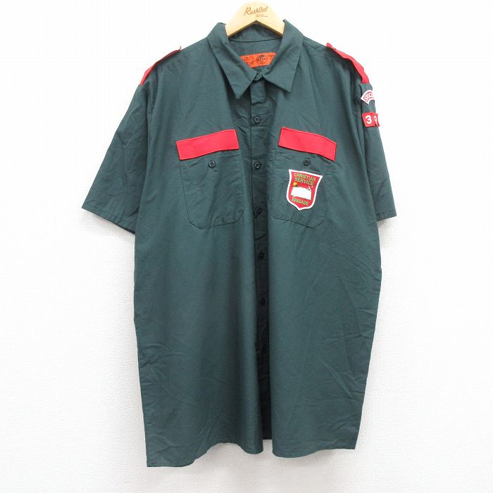 XL★古着 レッドキャップ 半袖 ワーク シャツ メンズ 00年代 00s サービス 大きいサイズ ロング丈 緑 グリーン 25apr16 中古 トップス