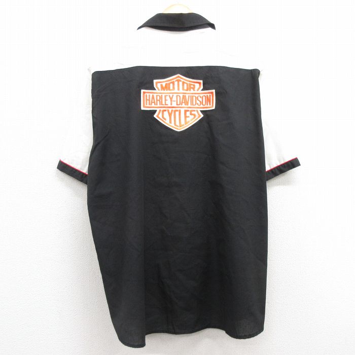 XL★古着 キングルイ 半袖 ワーク シャツ メンズ 00年代 00s ハーレーダビッドソン Harley Davidson サイン入り 大きいサイズ 開襟 オープンカラー USA製 黒 ブラック 【spe】 25apr16 中古 トップス