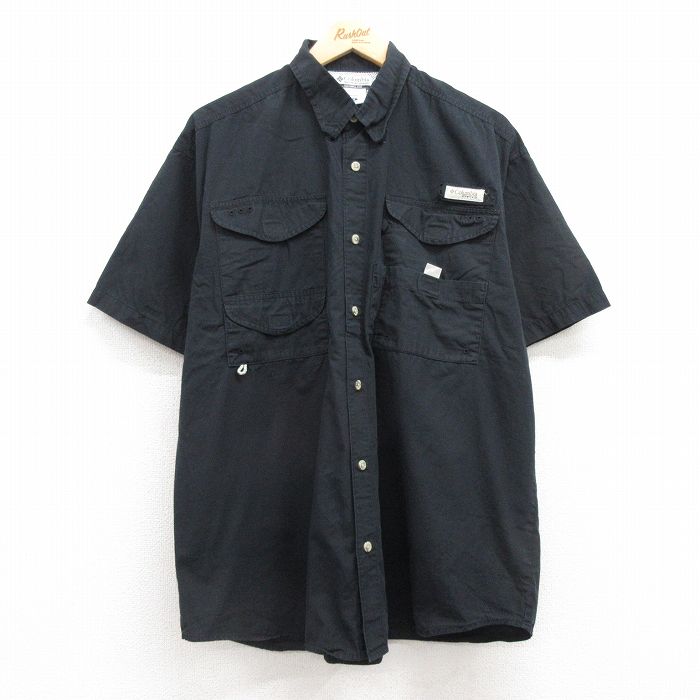 XL★古着 コロンビア COLUMBIA 半袖 フィッシング シャツ メンズ 00年代 00s PFG コットン 黒 ブラック 内側メッシュ 25apr16 中古 トップス
