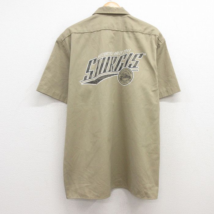 XL★古着 ディッキーズ Dickies 半袖 ワーク シャツ メンズ スタージス ベージュ カーキ 25apr16 中古 トップス